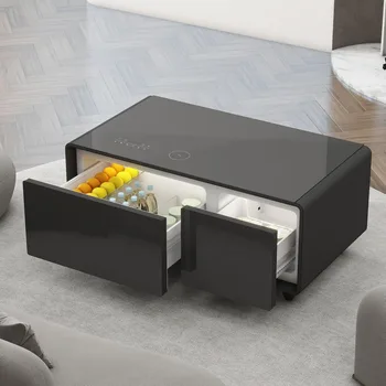 Image Smart Coffee Table, Built-in Fridge, Bluetooth Speaker, Wireless Charging, Touch Control Panel, Outlet Protection, Coffee Table