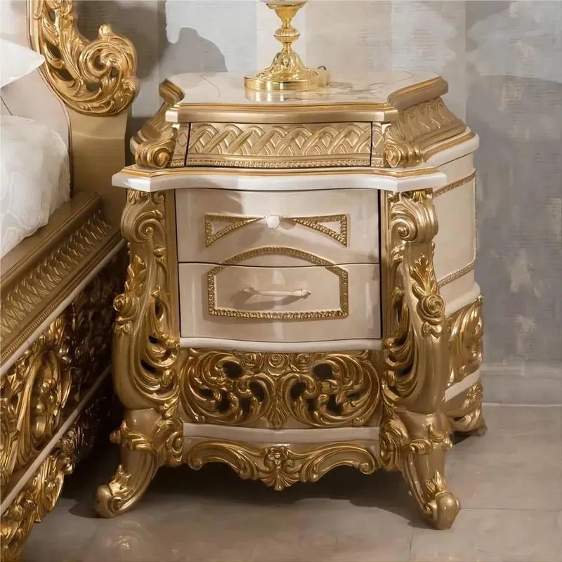 Classic Luxury Style Wooden Structure 100 Percent Hand Carved Painting Bedside Table