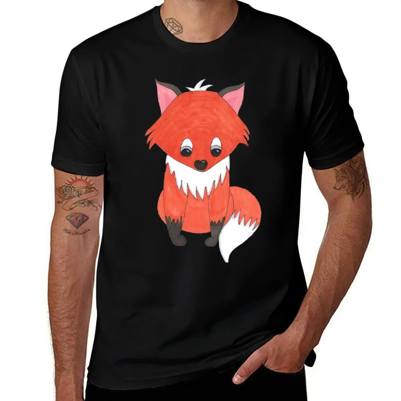 Fox - Cartoon - Marker Print T-Shirt Basic Comfort Fit T-Shirt for Men