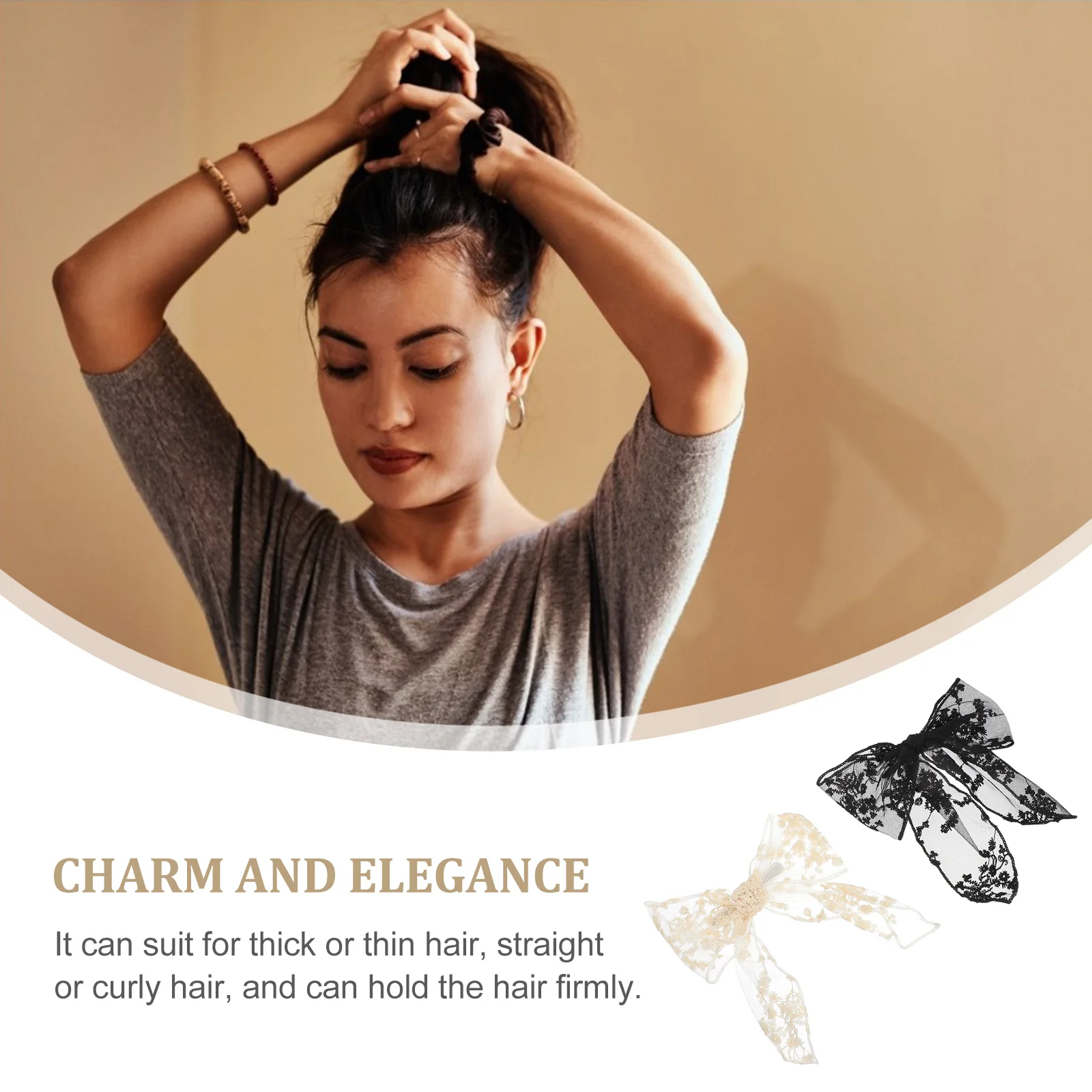 

2Pcs Large Lace Bow Barrette Hairpin Firm Hold Thick Thin Straight Curly Hair Unique Gift Loved Ones Show Style