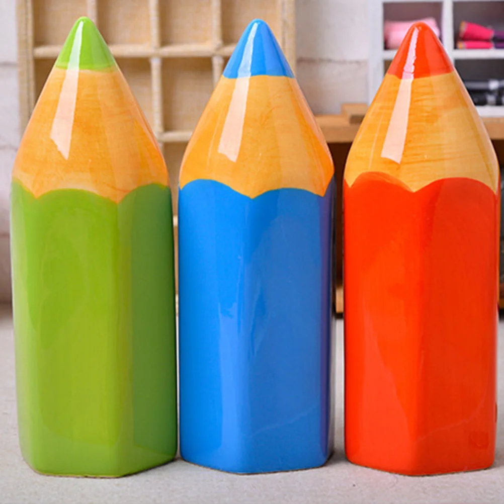 Ceramic Pencil Piggy Bank for Children Savings Jar Cute Desk Decoration Red Home Office Organizer for Coins