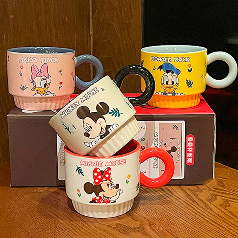 Disney Mickey stacking cup four piece set Minnie cute mug two-piece set ceramic children's household water cup gilr's gift