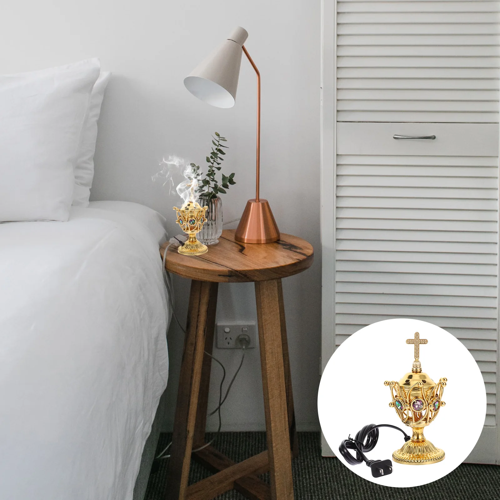

Metal Incense Burner Vintage Electric Aroma Burner For Home Decor Desktop Plug Relax Stress Relief Air Purifier