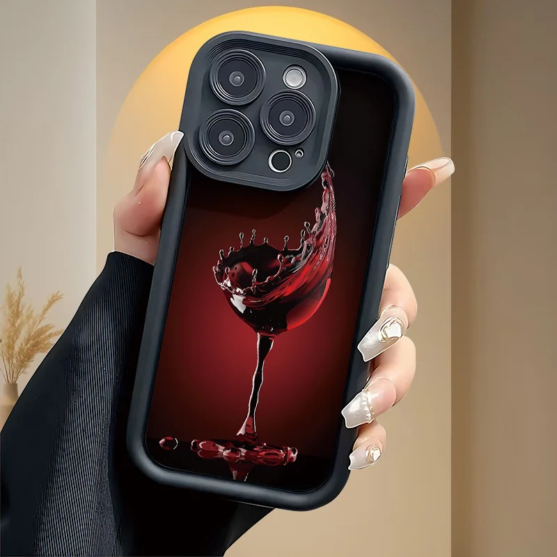 

Creative wine glass patterns phone case for iPhone 16 15 14 13 12 11 Pro/ Max/Plus shock-proof rear cover anti-fingerprint