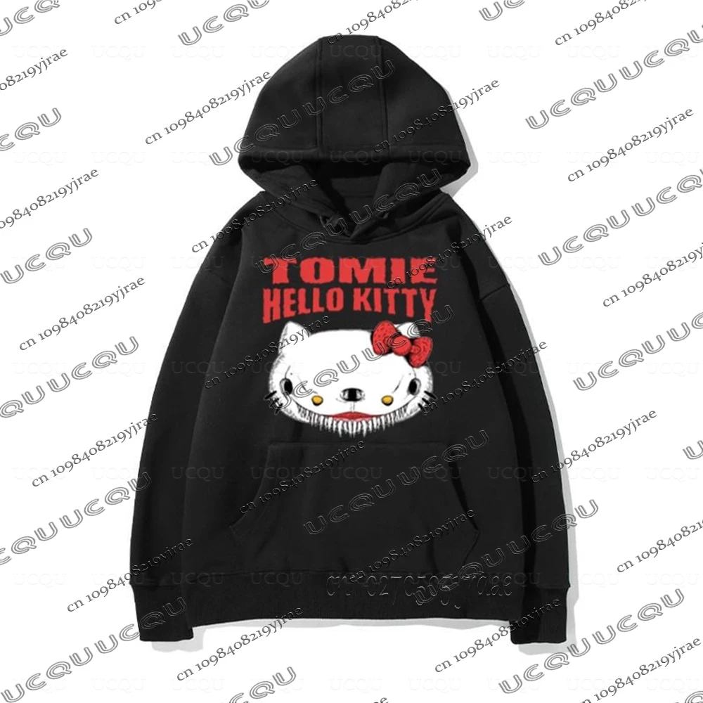 كارتون مرحبا كيتي تومي كاواكامي هوديس القطن طباعة سانريو تومي جونجي إيتو البلوز للنساء الرجال فضفاض المتضخم Y2K القمم