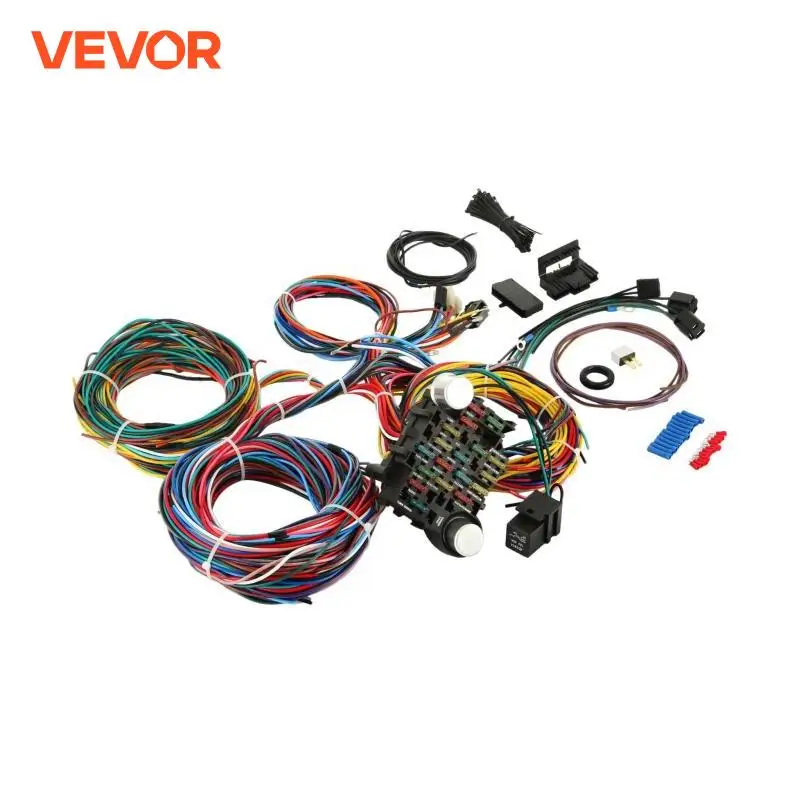 VEVOR Standalone Wiring Harness Kit Fit for Universal Chevy Mopar and Ford Hotrods With 21 Circuits 17 Fuses Blocks Core Wires