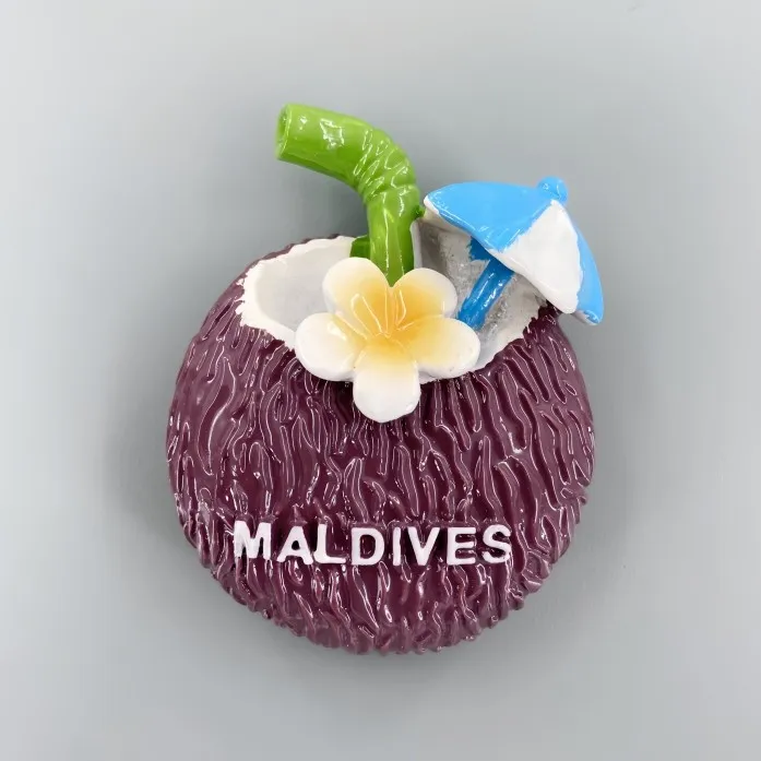 Maldives Tourist Souvenir 3D Handmade Painting Coconut Juice Beverage Refrigerator Sticker