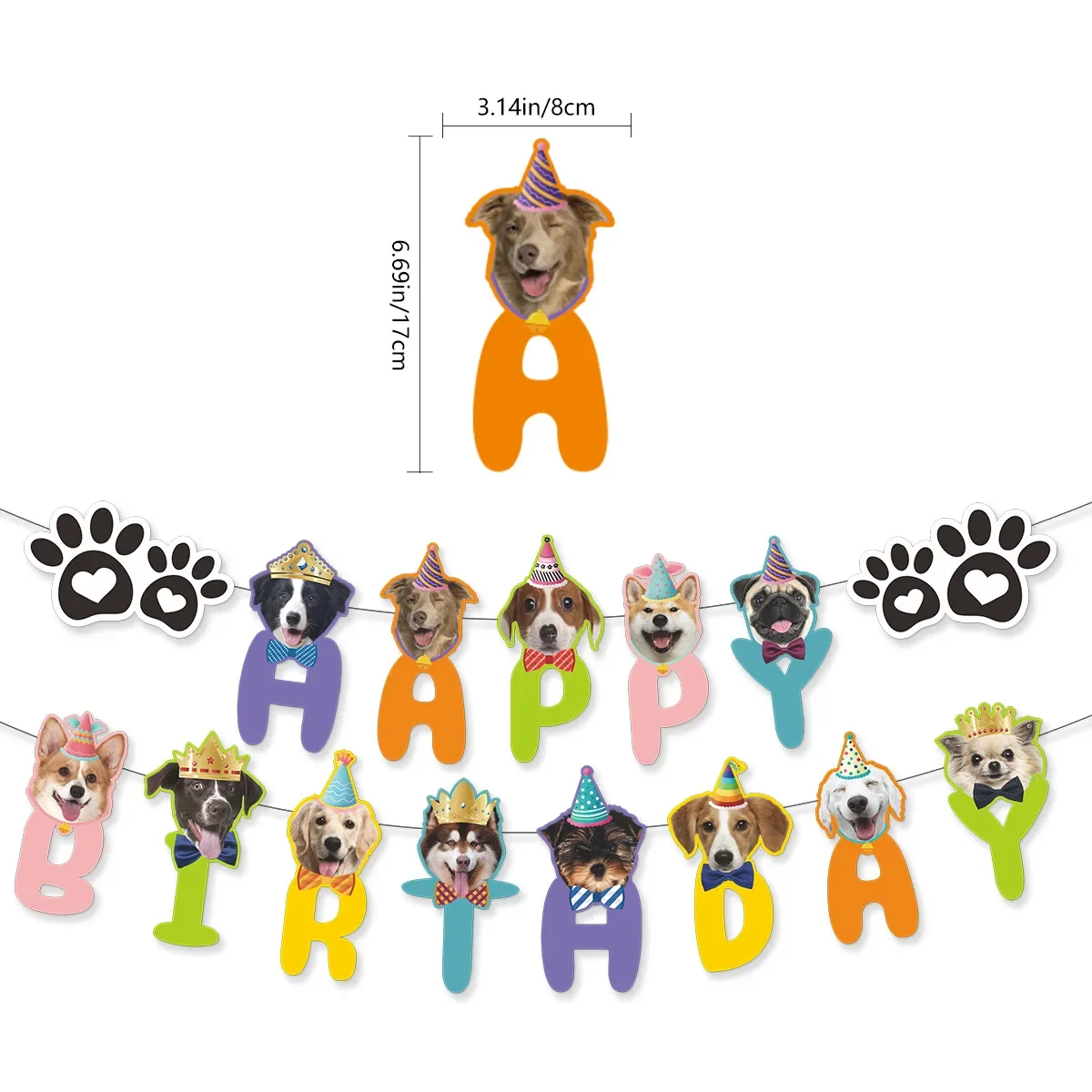 Cartoon Puppy Dog Happy Birthday Banner Hanging Swirls Cupcake Toppers for Animal Pet Theme Birthday Baby Shower Party Decor