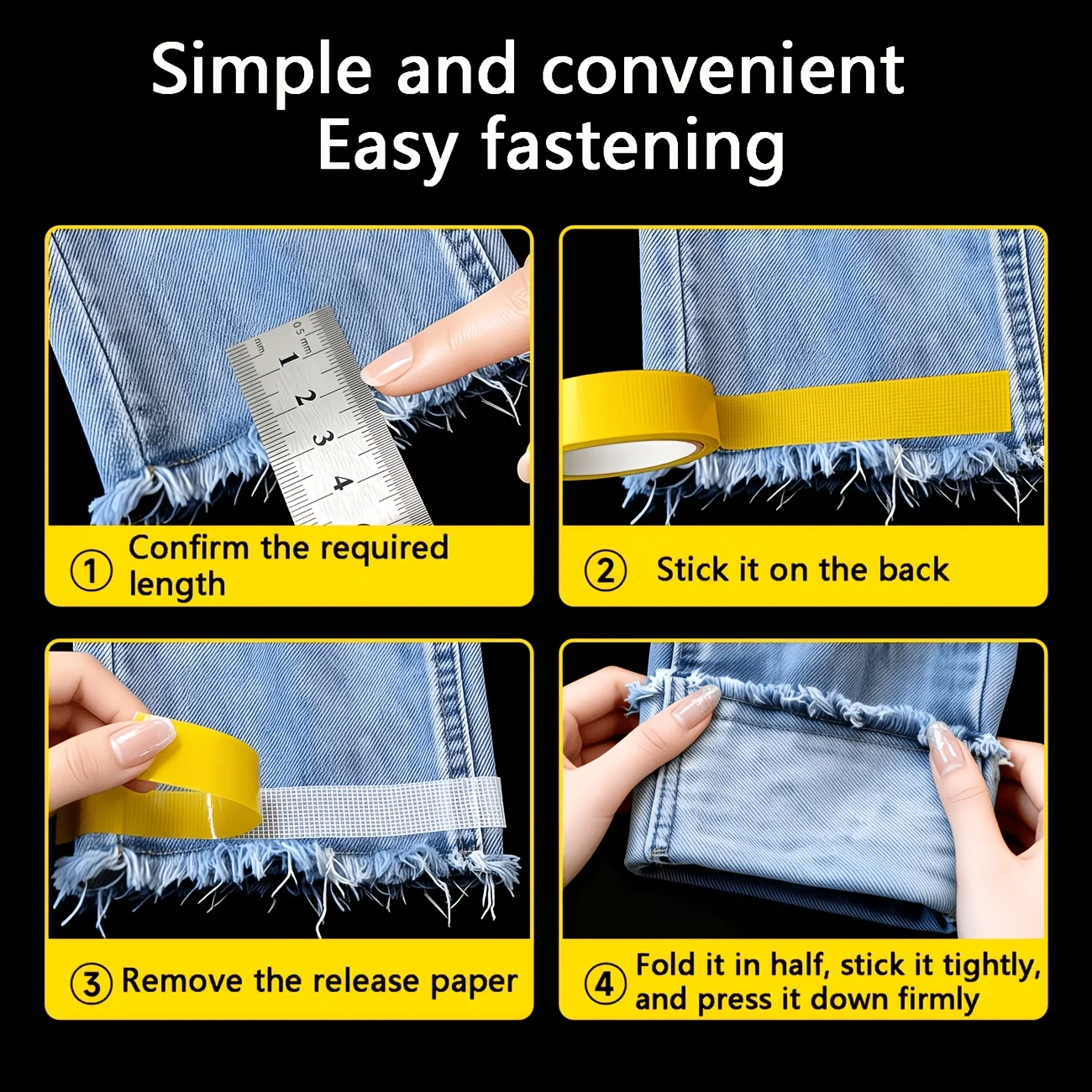 2 Rolls Self-Adhesive Pant Hem Tape, Grid Cloth Base, No Sew Invisible Anti-Curl for Jeans