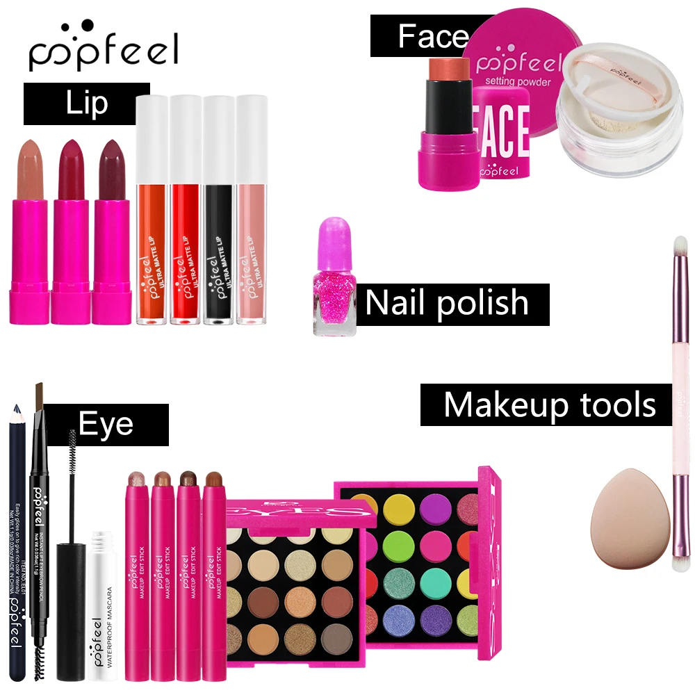 مجموعة مكياج POPFEEL ذات طابع وردي للفتيات - مجموعة مستحضرات تجميل الكل في واحد، مثالية للهدايا لصديقتك أو أحبائك. #4