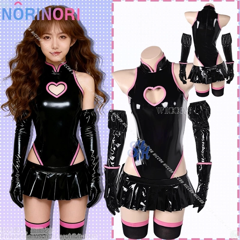 

Halloween Party Cosplay Hot Girls Jirai Kei Y2K Styles Black PU Sexy Heart Hollowed Out Clothing Mini Dress Jumpsuit Lingerie