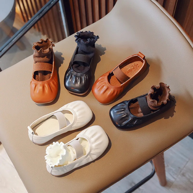 Girls Shoe 2023Summer New Girls Fashion Leather Shoe Super Soft Top Soft Sole Kids Shoe Allmatch Princess Shoesтуфли для девочки