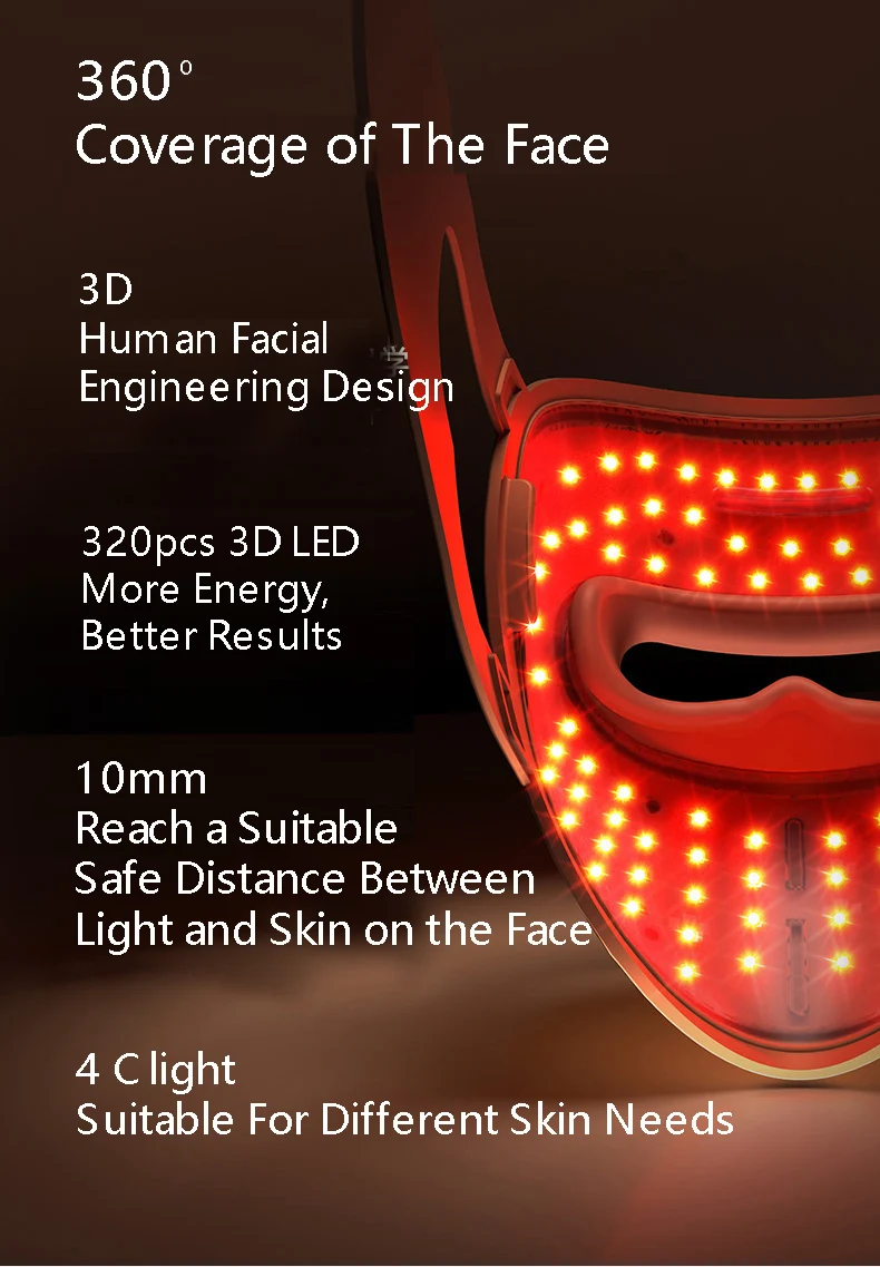 New Trending Acne Treatment Removal Facial Skin Care Red Light Photon Therapy Flexible 3D 360 Safe Silicone Red LED Face Masks