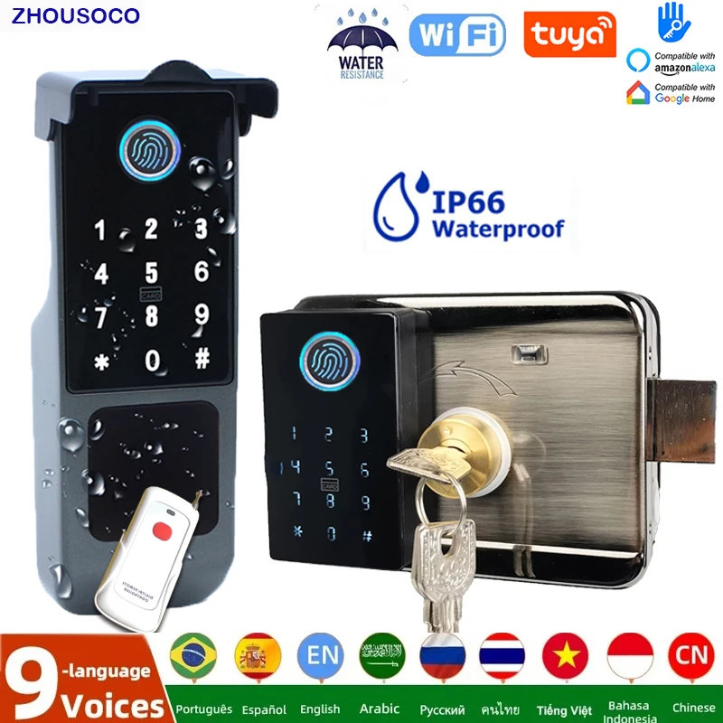 

IP66 водонепроницаемый уличный умный дверной замок Tuya Wi-Fi Ttlock двухсторонний отпечаток пальца пароль ключ-карта цифровые электрические замки на ободе