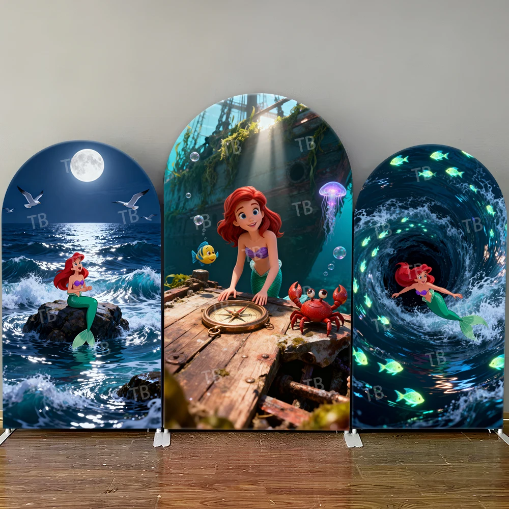 

The Little Mermaid Underwater Adventure Arch Backdrop Cover Kids Party Decoration Photo Booth Props Festive Background Supplies