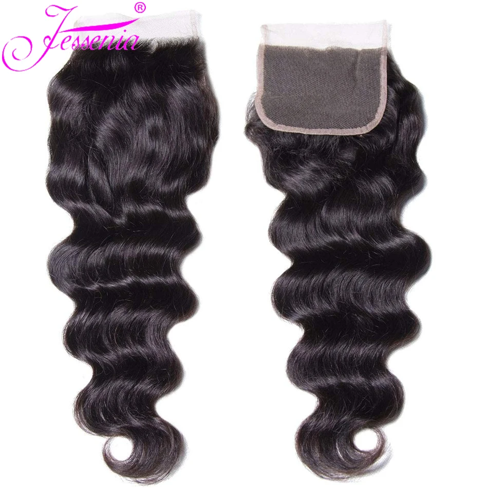 Bundles brésiliens de cheveux humains vierges avec fermeture, vague naturelle noire, 3/4 cheveux humains non transformés, 12A, 100%