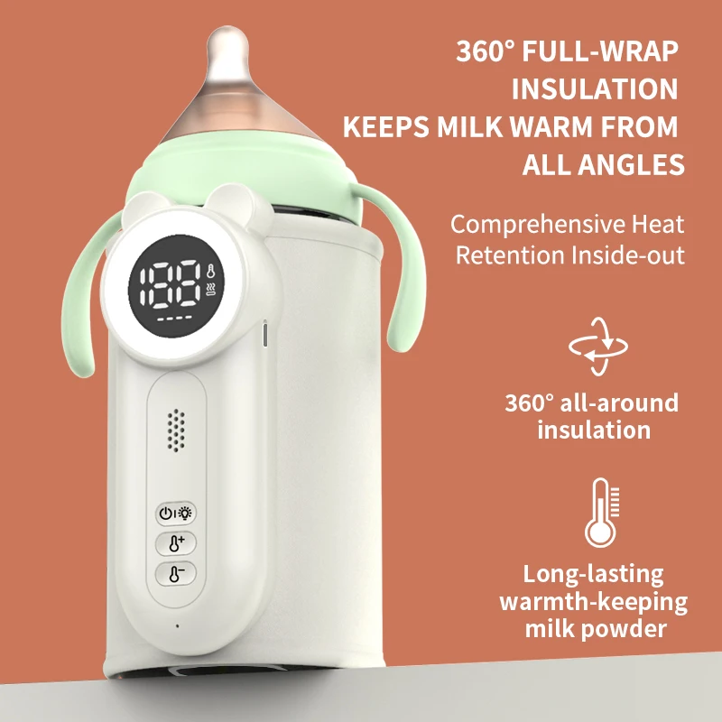 10400mAh Baby Milk Warmer, 30W USB-C Quick Charge, 11 Temp 35-55°C, Memory Function, Night Light, Fits 50-80mm Bottles for Trip