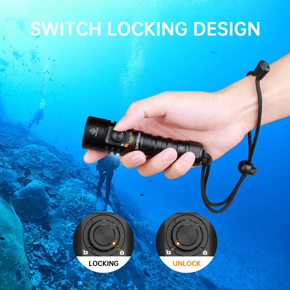 New Sofirn SD03 SFT40 1800lm 5000K Scuba Diving Flashlight IP68 waterproof Rotary Switch for Hassle free Torch