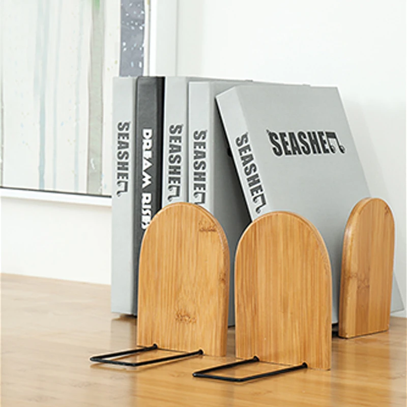 Nature Bamboo Desktop Organizer Office Home Bookends Book Ends Stand Holder Shelf Bookrack