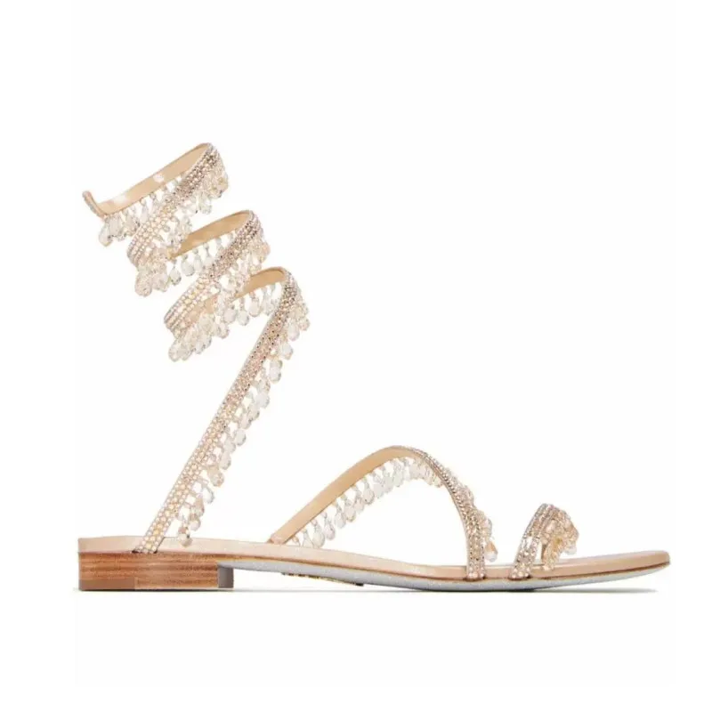 2026Women's New Water Diamond Sandals Fashion Tassel Crystal Shoes Sexy Banquet Party Twin Stiletto Women's Large Sandals view 5