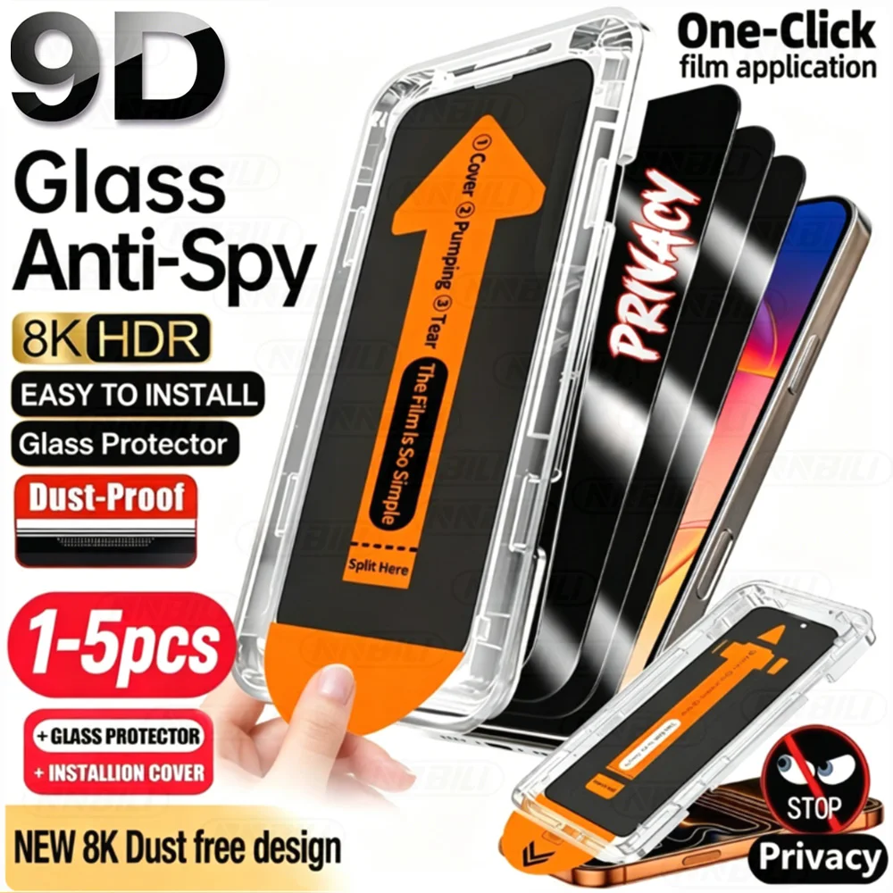 NNBILI 1-5 Stück Anti-Spionage Panzerglas Displayschutzfolie, für iPhone 17 Pro Max 16 15 14 13 12 11 Pro mit Ein-Klick-Installationswerkzeug