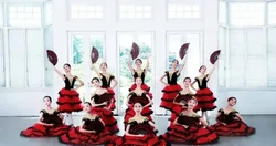 Straped Red Spanish Dress For Adult Girls Long Romantic Ballet Tutus Performance Tutu Costumes Ballerina Dresses Velvet Bodice