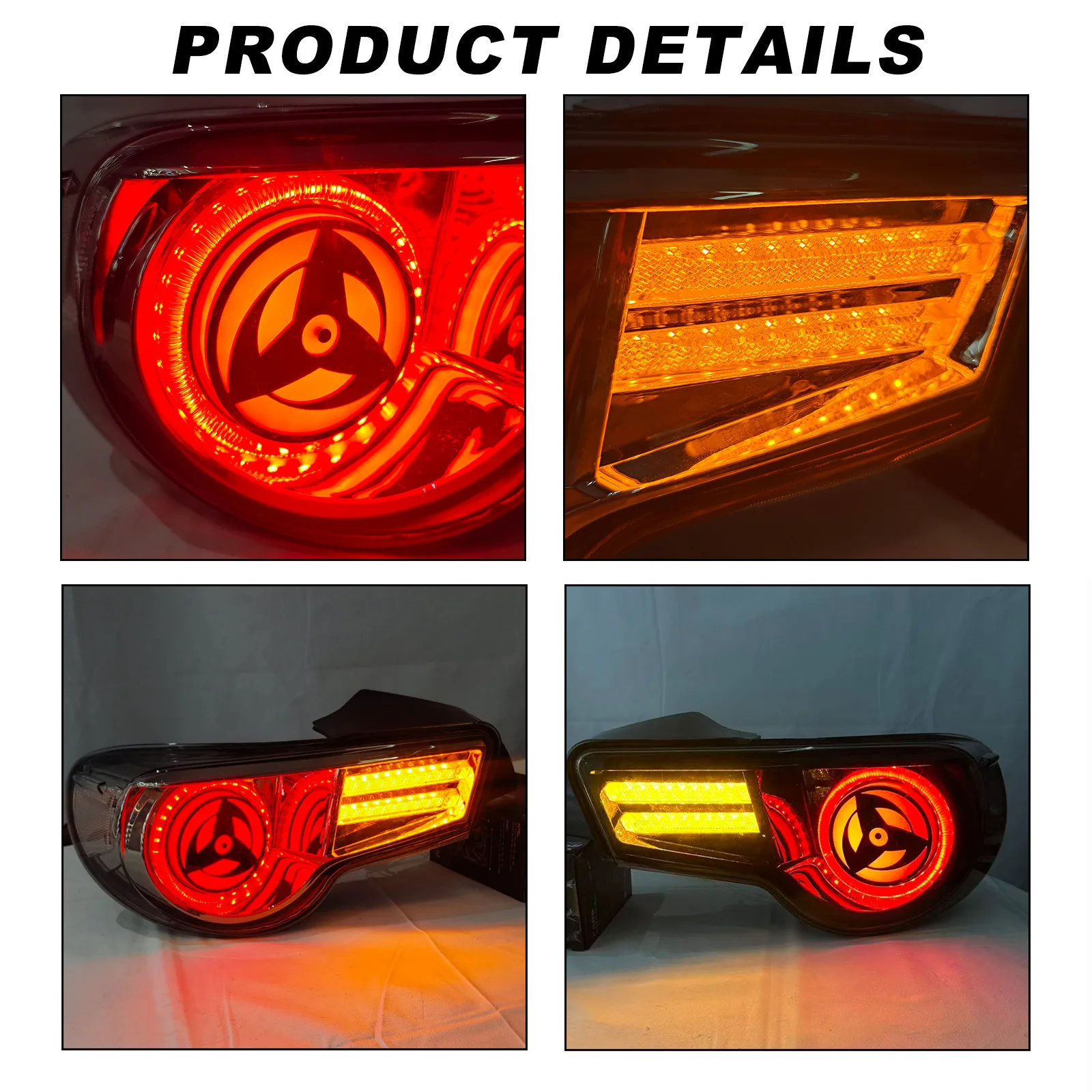 SINDAR LED Tail Lights for 2012-2021 Toyota 86 Subaru BRZ Scion FR-S, Sharingan Rotating Brake Light, Sequential Turn Signal