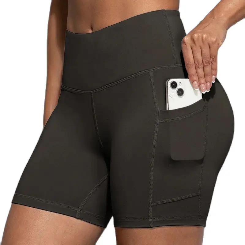 CHRLEISURE Yoga Shorts with Pockets High Waist Butt Lifting Cycling Tight Elastic Slim Running Fitness Women Shorts Sportswear image 2