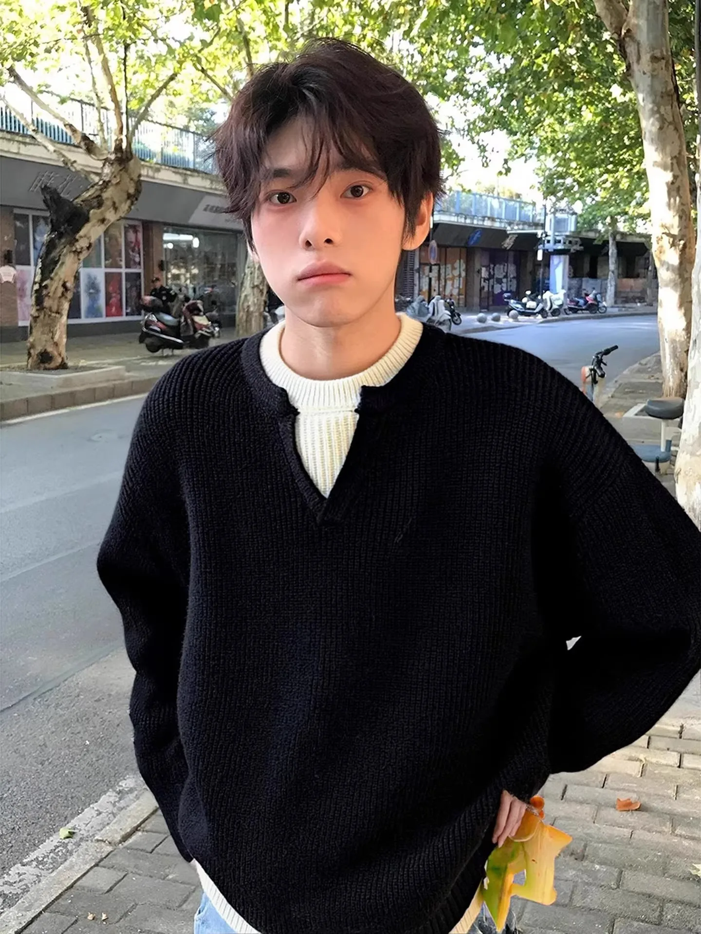 

Bla Thiened V-Ne трикотаж мужской Sle осень-зима теплый базовый слой повседневный модный молодежный свитер