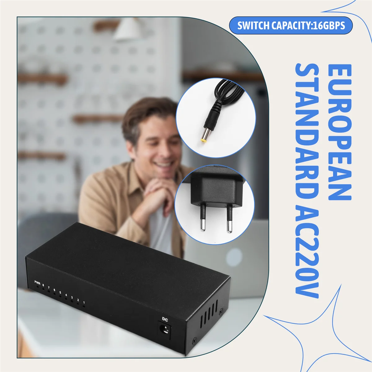 

2025+8 Port Gigabit Ethernet Switch 10/100/1000mbps Desktop Switch Plug-and-Play EU PLUG