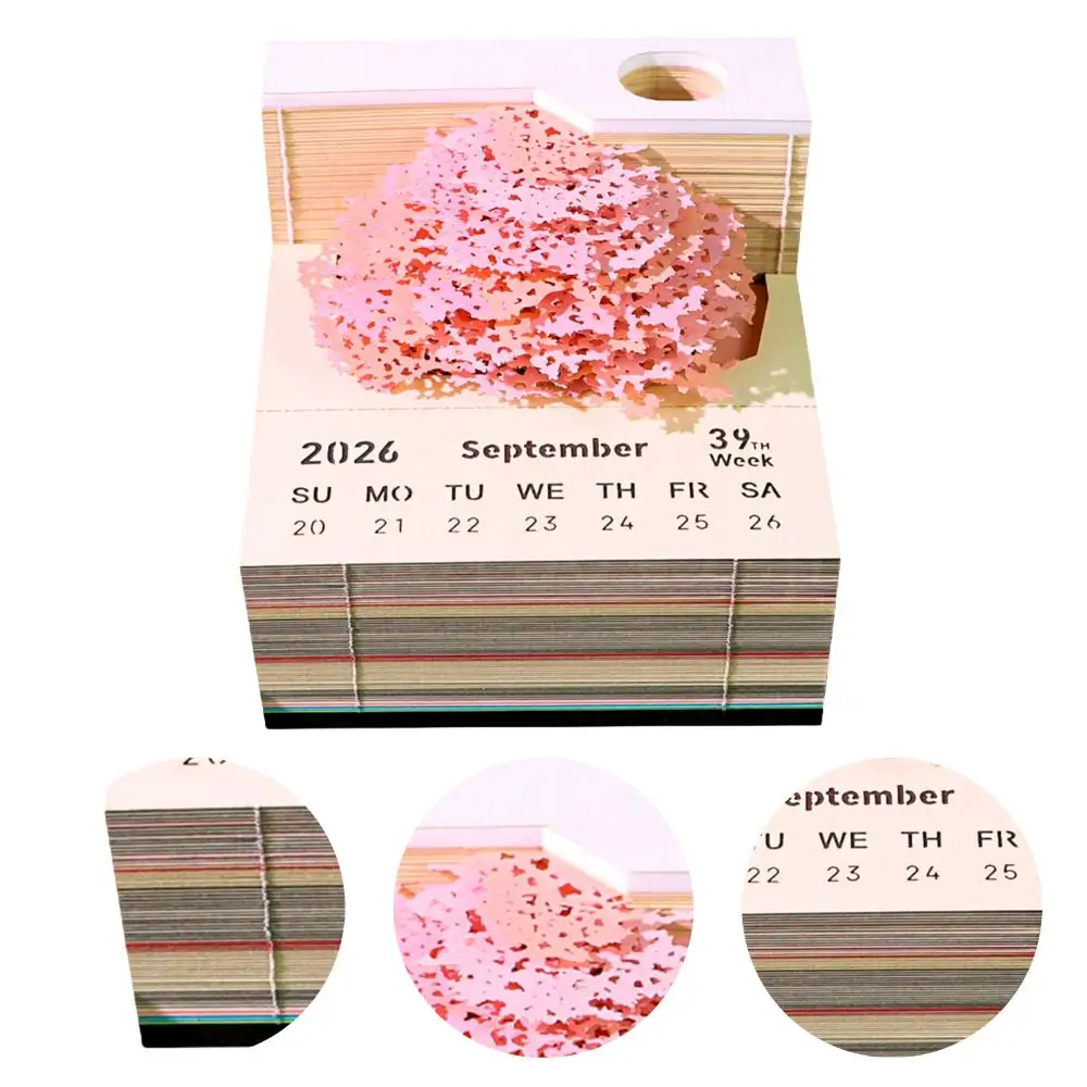 

Time Piece Calendar 2026 3D Calendar 2026 with Led Light 3D Memo Pads Calendar Paper Carving Art Memo Pad Notepad for Home Decor