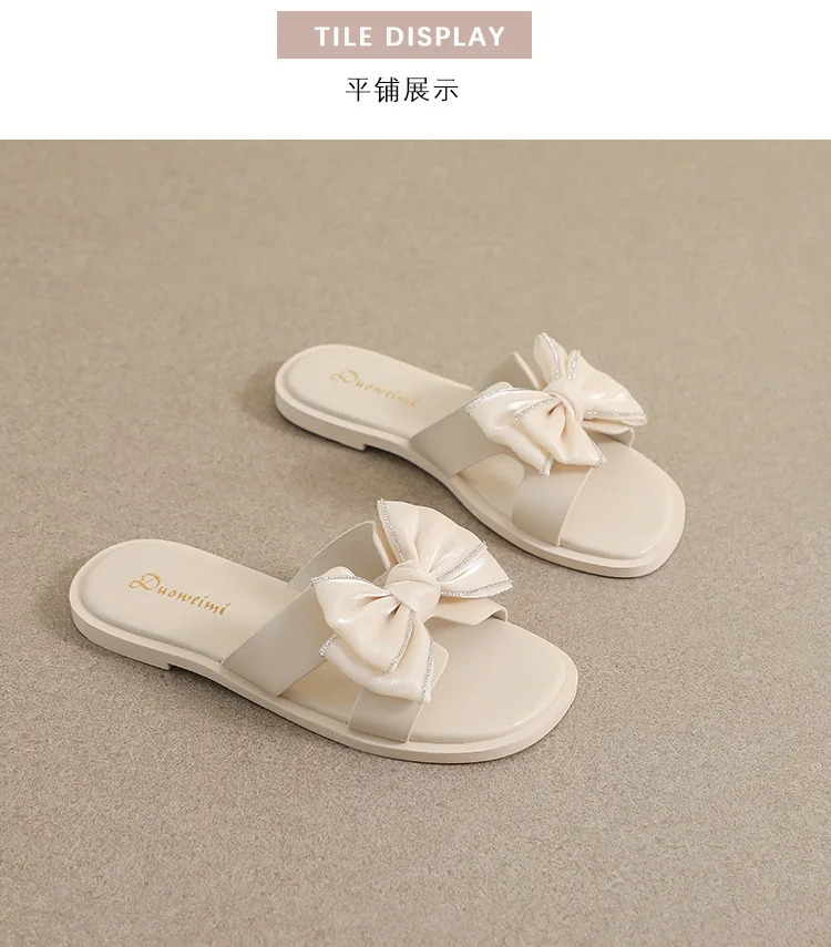 Slippers Summer 2023 New Sweet Bow Flat Bottom Beach Shoes Large Women's Shoes 35-43