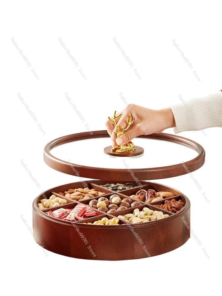 Jiugongge Dried Fruit Tray Light Luxury High-End Candy Box Solid Wood Living Room Nut Plate Wedding New Year Snack Storage