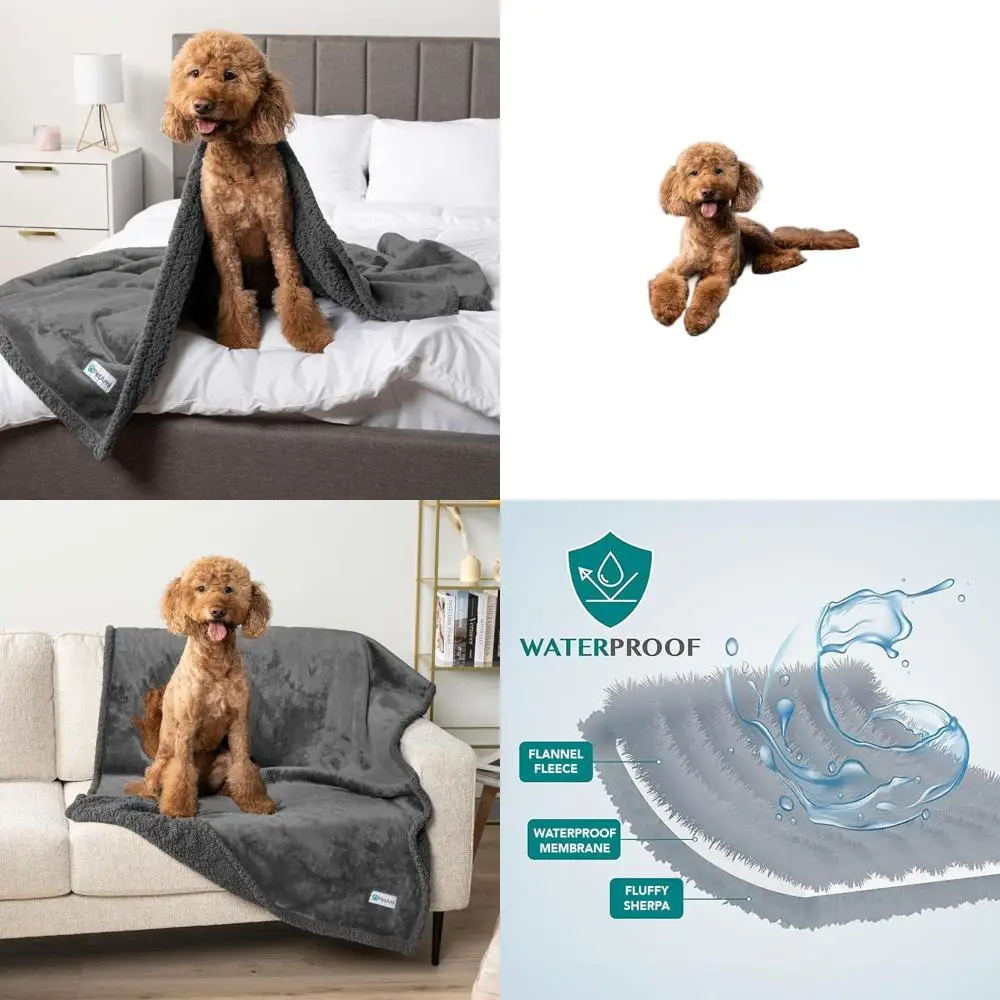 

Большое водонепроницаемое одеяло для собак XL — флис шерпы, двусторонний, герметичный чехол для дивана для кровати размера «queen-size», моющийся серый 90x90