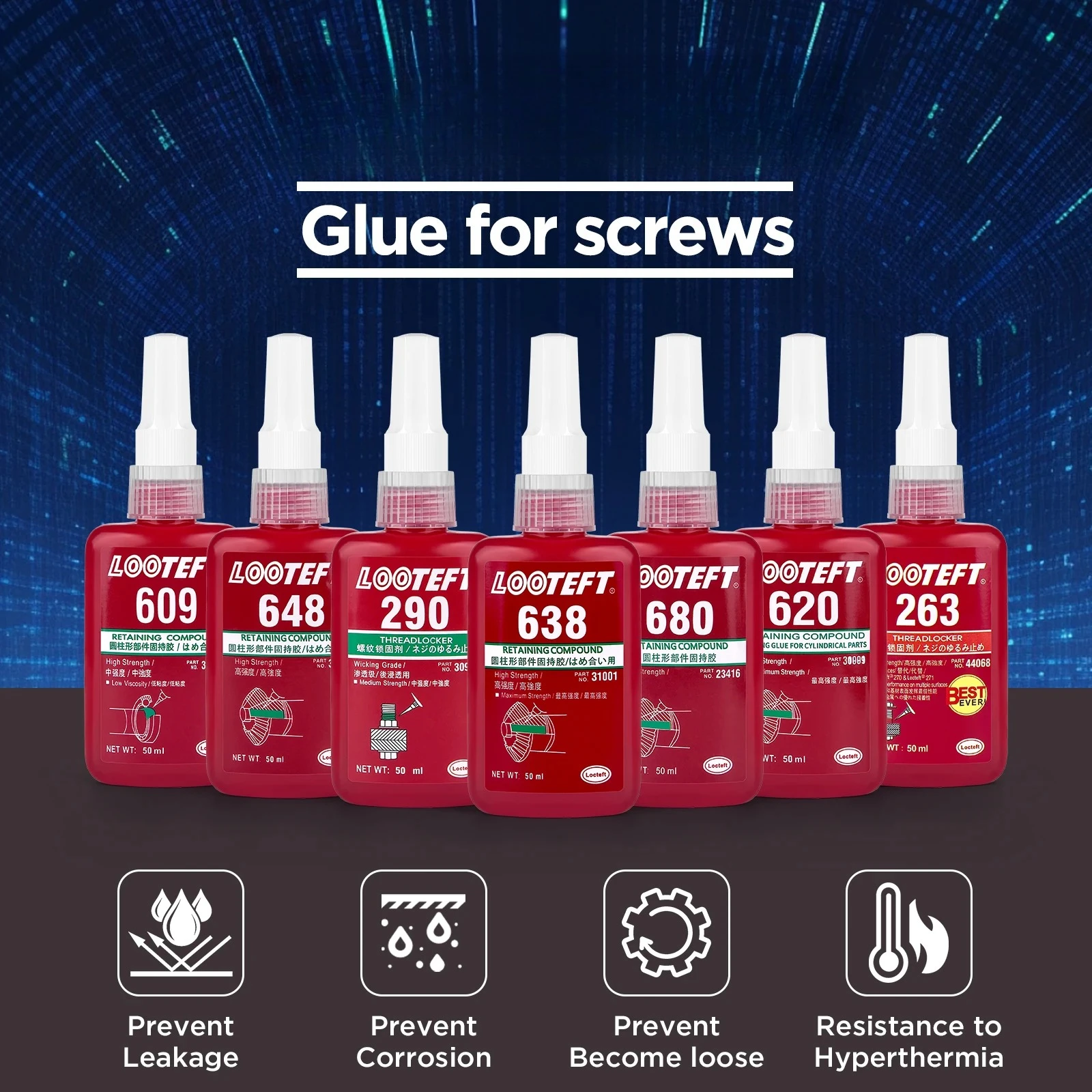 50ml Threadlocker Screw Glue Anaerobic Threadlocker Screw Adhesive Glue Anti-loose Thread Locking Agent Anaerobic Adhesive Caulk