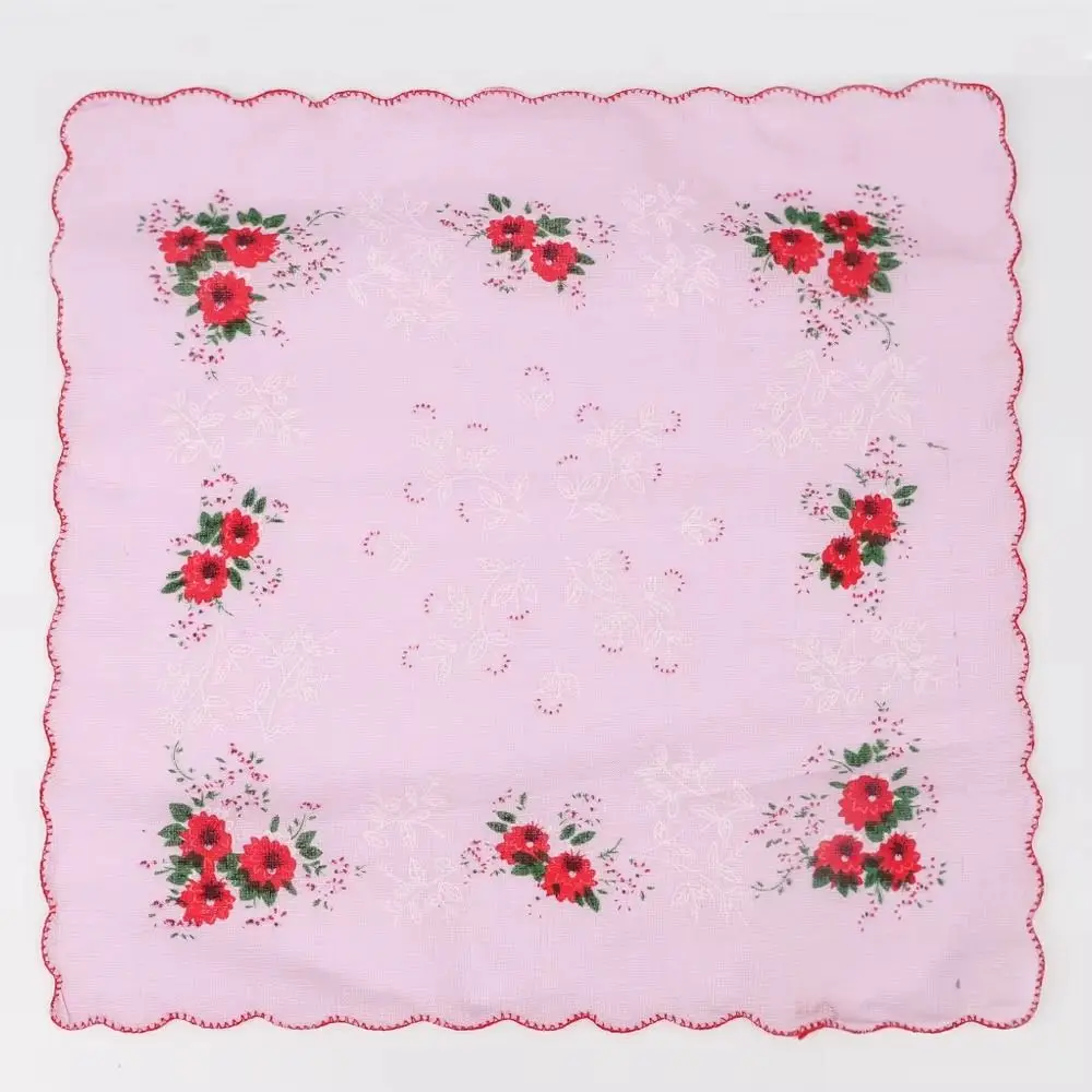 12Pcs Vintage Style Women's Printed Handkerchiefs 28x28cm Sweat Absorbent Square Hand Towel Breathable Tooth Edge