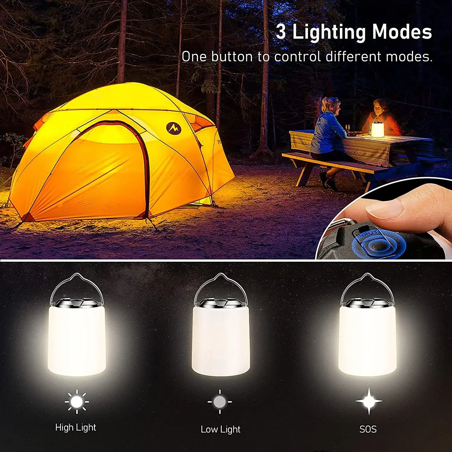 Portable Camping Light USB Rechargeable Wireless Tent Light Outdoor Waterproof Work Light with Handle 3 Modes