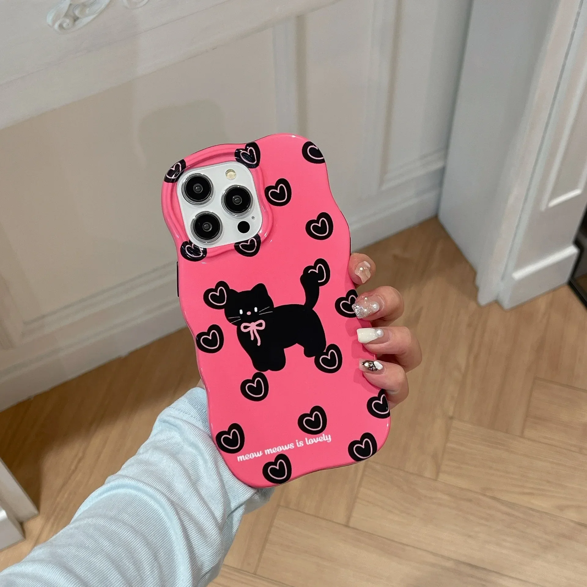 pop pink bow tie black cat girls Phone Case For iPhone 16 15 14 13 12 11 Pro Max Case Cute luxury Sweet Retro Cartoon Soft Cover