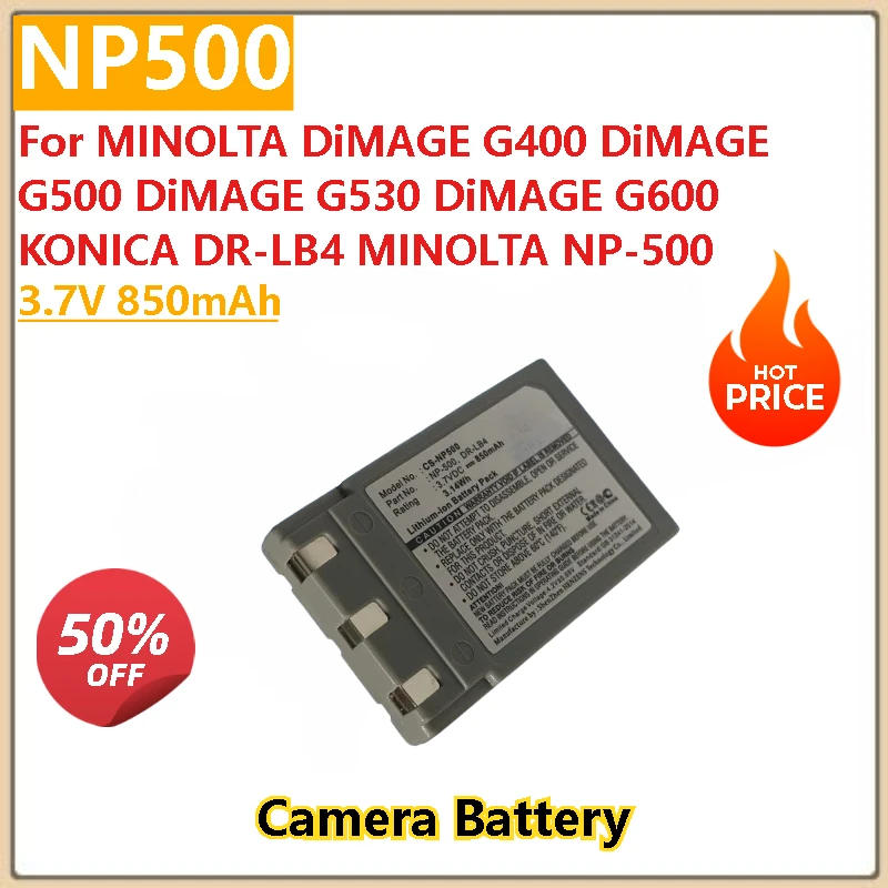 

100% New High Quality 3.7V 850mAh Camera Battery NP500 For MINOLTA DiMAGE G400 G500 G530 G600 KONICA DR-LB4 MINOLTA NP-500