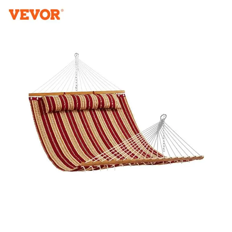 

VEVOR Double Quilted Fabric Hammock 12ft with Detachable Pillow and Chains for Camping Outdoor Patio Yard Beach 480 lbs Capacity