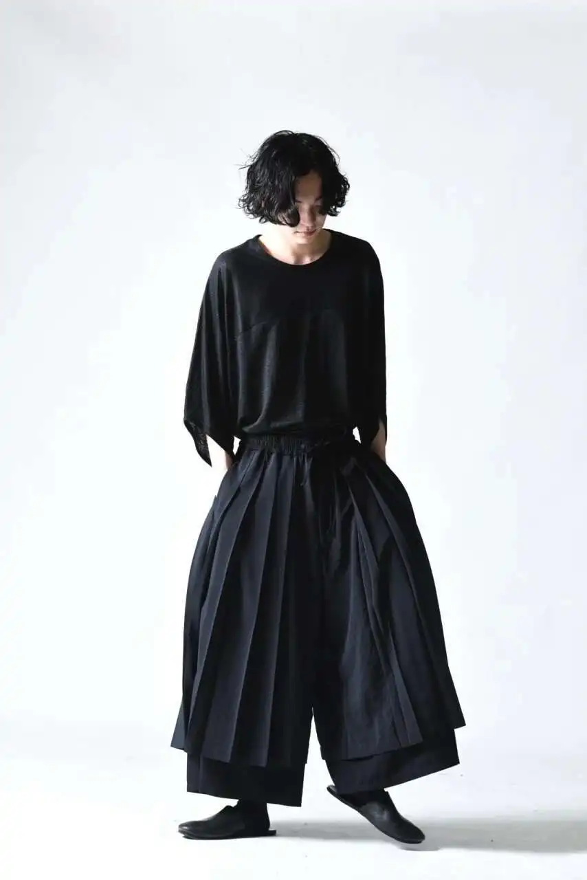 Men 2025 NewLoose Pleated Women Super Yamamoto  Style Clothing Skirt Pants Trousers Lovers Plus Size Costumes