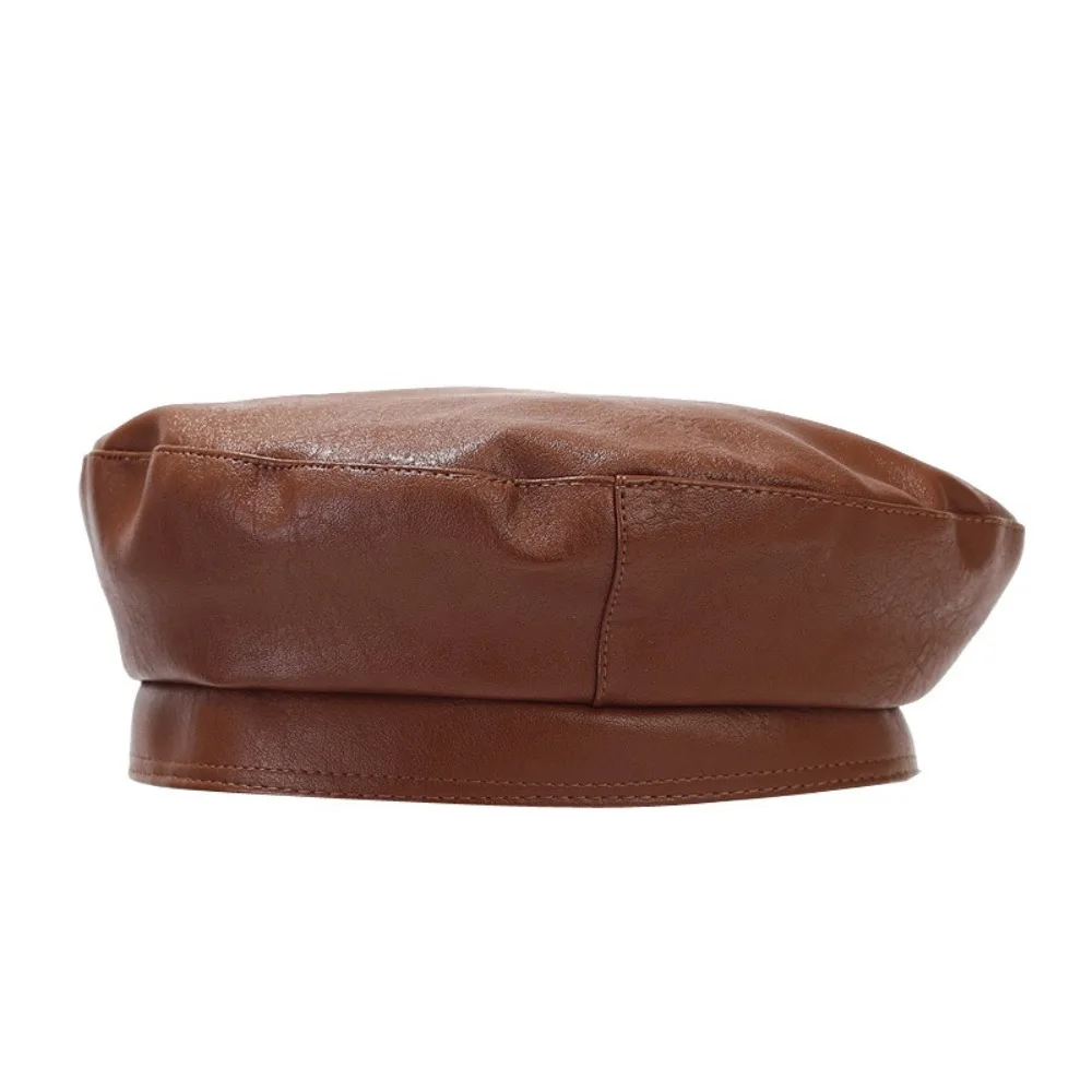 

Fashionable PU Leather Pearl Bow Beret Solid Color Korean Style Artist Hat Retro Design British Style Painter Hat Streetwear