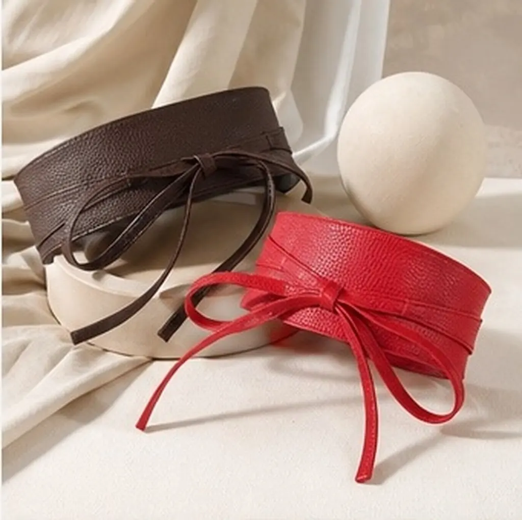 2Pcs Women Wide Waist Belt Vintage Style PU Fashion Tie Belt for Dress Coat Casual Outfits Waist Cinch Elegant Look