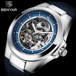 Benyar New Skeleton Automatic mechanical wristwatch Fashion Classic Watch Alloy daily waterproof watch BY5207 Hombre reloj