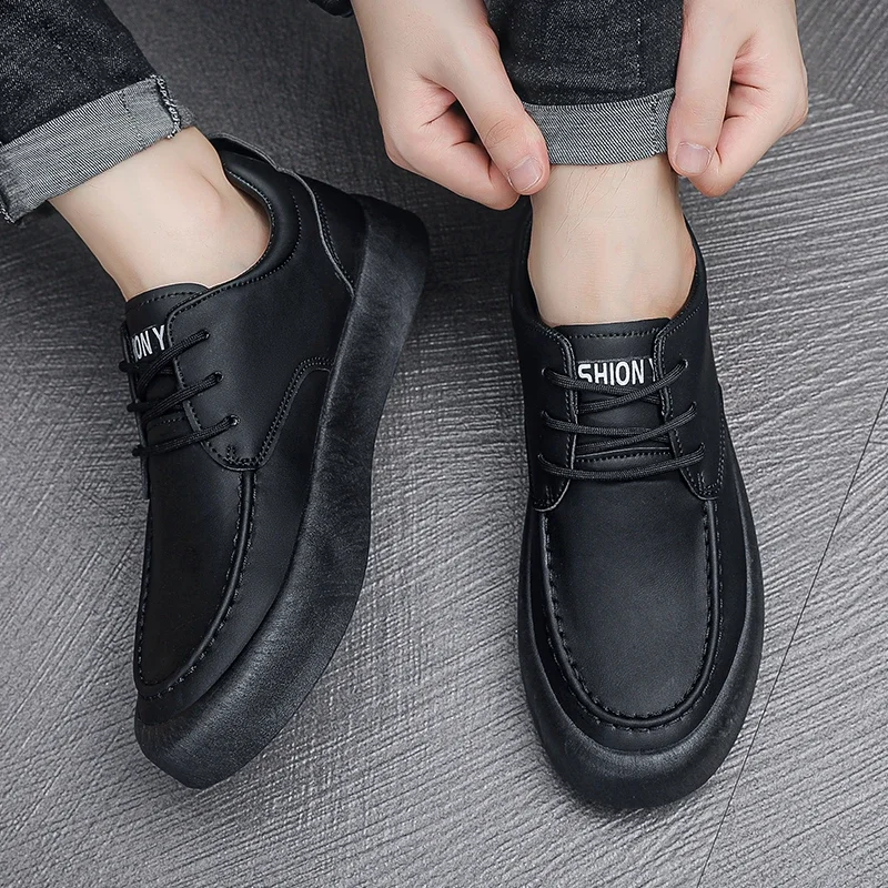 Hot Selling Heren Business Casual Schoenen Ronde Neus Jeugd Sneakers Effen Kleur Eenvoudige Platte Schoenen Super Fiber Gezicht Gevulkaniseerde Schoenen