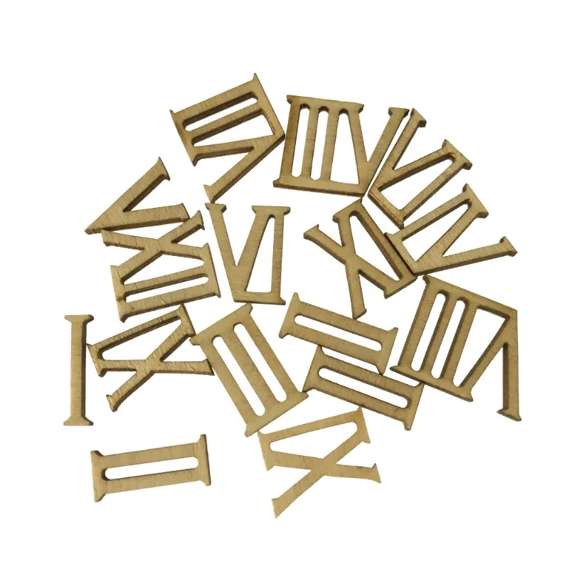 100pcs Unfinished Wood Letters Roman Numerals Shapes Wooden Slices Wood Numerics Numbers Ornaments for Arts and Crafts