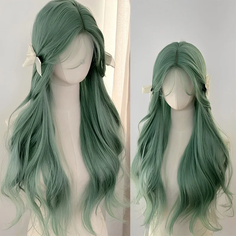 Perruques synthétiques vert menthe, cheveux longs et bouclés, perruque naturelle pour femmes, perruques avec raie centrale, faux cheveux résistants à la chaleur pour fête Cosplay