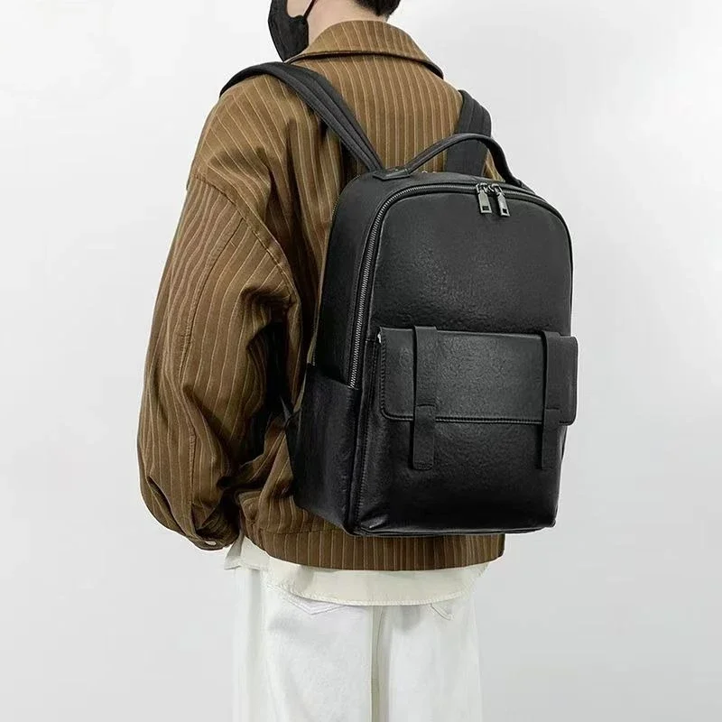 2027 New Business Men Backpack First Layer Cowhide Men's Bag Genuine Leather Schoolbag Large 15 Inch Laptop Travel Backpacks