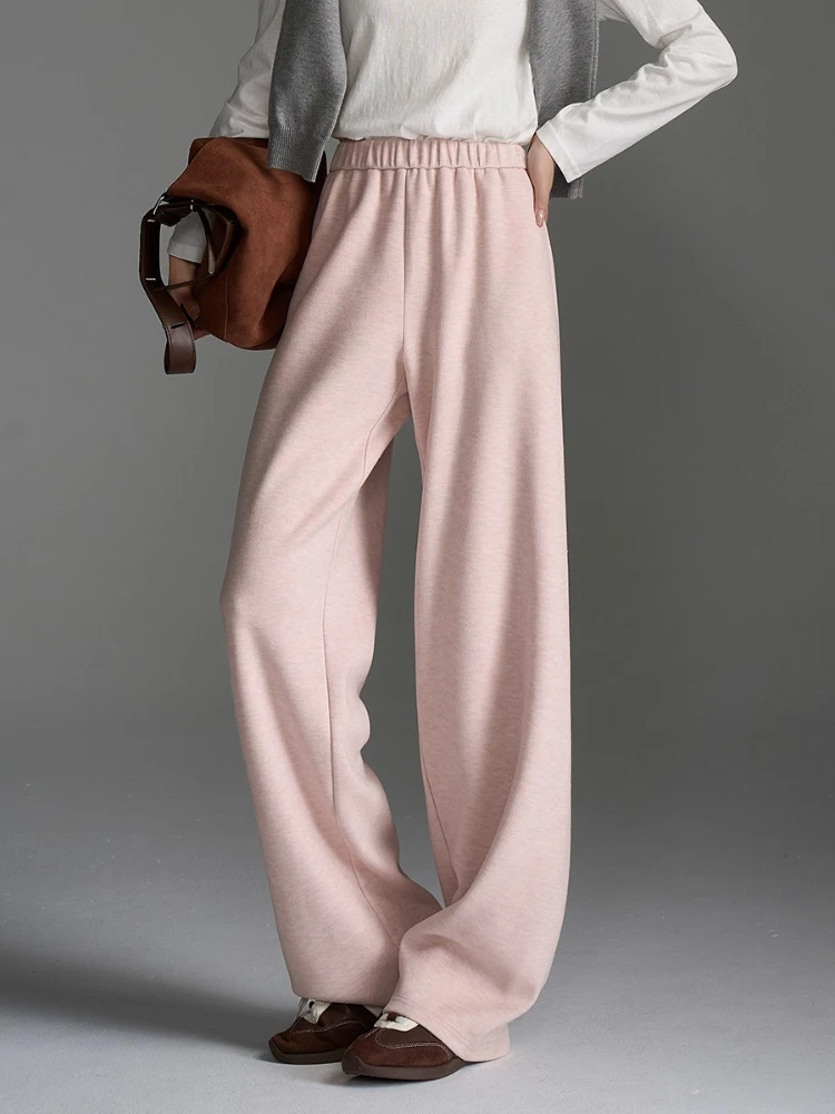 OLrain Gebreide Veelzijdige Broek voor Dames Herfst 2025, Eenvoudige Losse Rechte Broek Mode Effen Elastische Taille Broek O57QK001608