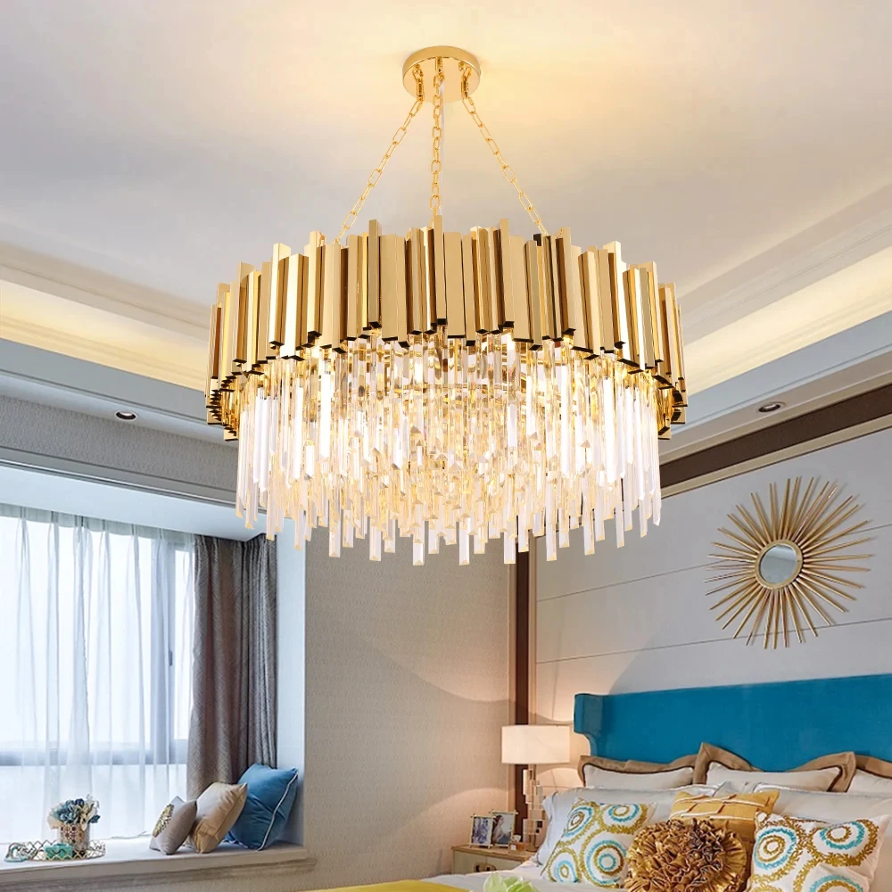 Modern luxury circular gold crystal LED pendant lights for living room, dining room, bedroom, kitchen decoration, lighting fixtu